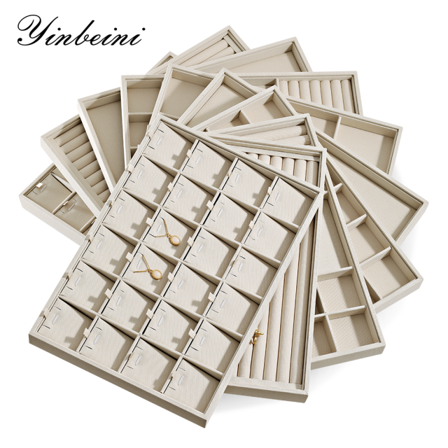 Yinbeini Three In One Linen Jewelry Combination Tray Independent Partition For Ring Earring Necklace One Tray Multi Purpose Reduce Cost P063