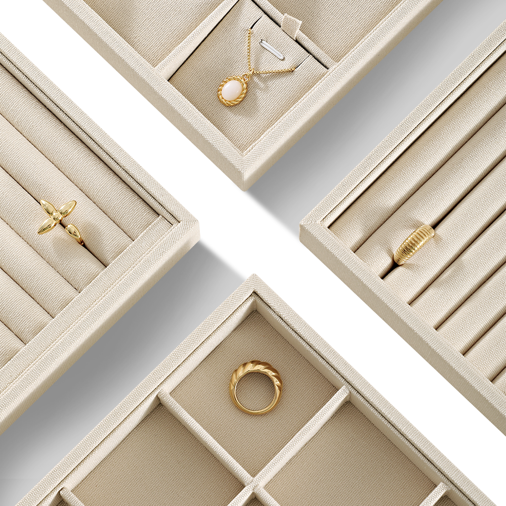 Yinbeini Three In One Linen Jewelry Combination Tray Independent Partition For Ring Earring Necklace One Tray Multi Purpose Reduce Cost P063