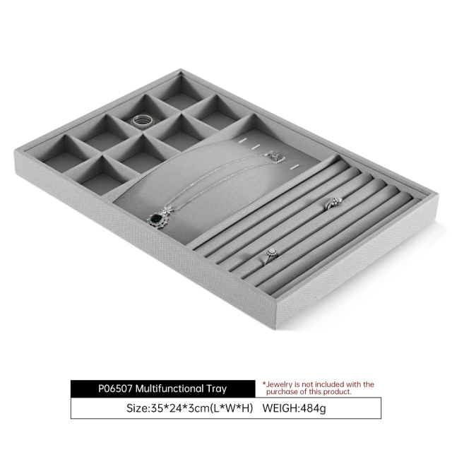 Yinbeini Three In One Linen Jewelry Combination Tray Independent Partition For Ring Earring Necklace One Tray Multi Purpose Reduce Cost P063