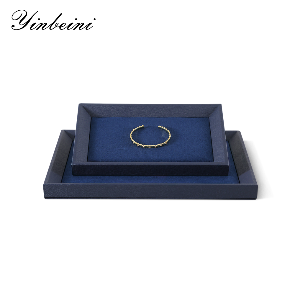 Yinbeini Midnight Blue Velvet Jewelry Counter Tray Smooth Leather Protection for Fine Jewelry Suitable for Jewelry Store Display P077