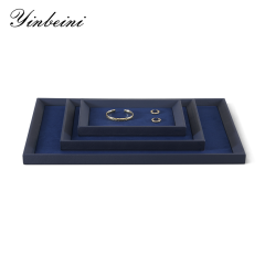 Yinbeini Midnight Blue Velvet Jewelry Counter Tray Smooth Leather Protection for Fine Jewelry Suitable for Jewelry Store Display P077