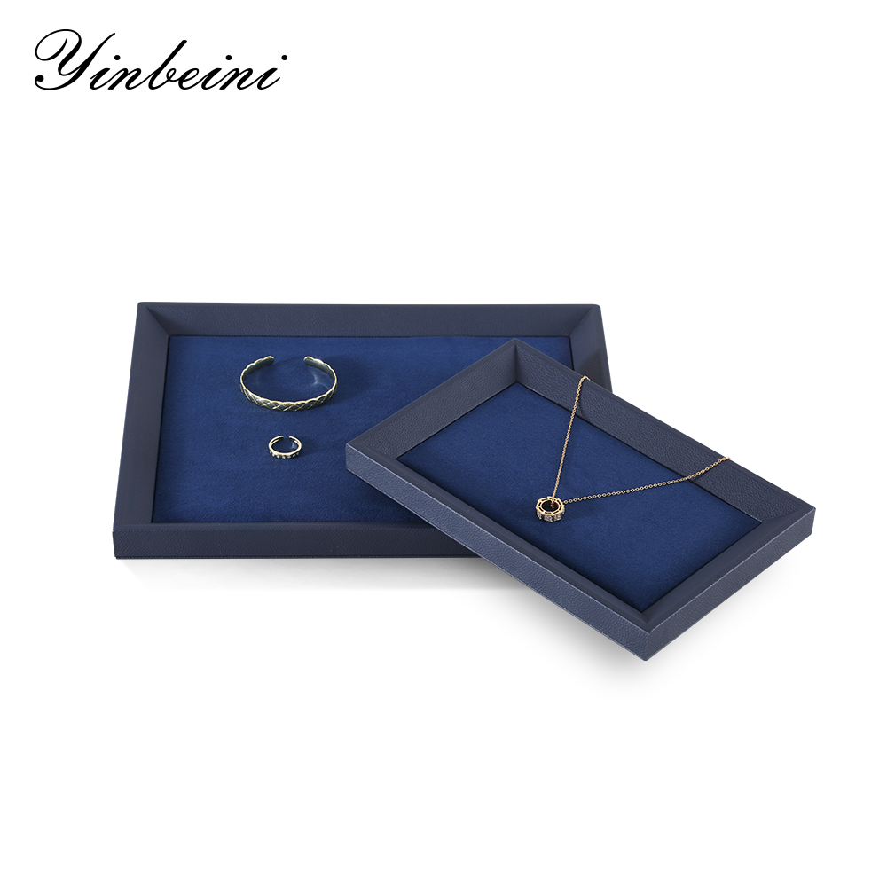 Yinbeini Midnight Blue Velvet Jewelry Counter Tray Smooth Leather Protection for Fine Jewelry Suitable for Jewelry Store Display P077