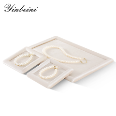 Yinbeini Beige Velvet Ring Display Tray for Ring and Necklace Dangle Ideal for Retail Boutiques and Home Organization P084