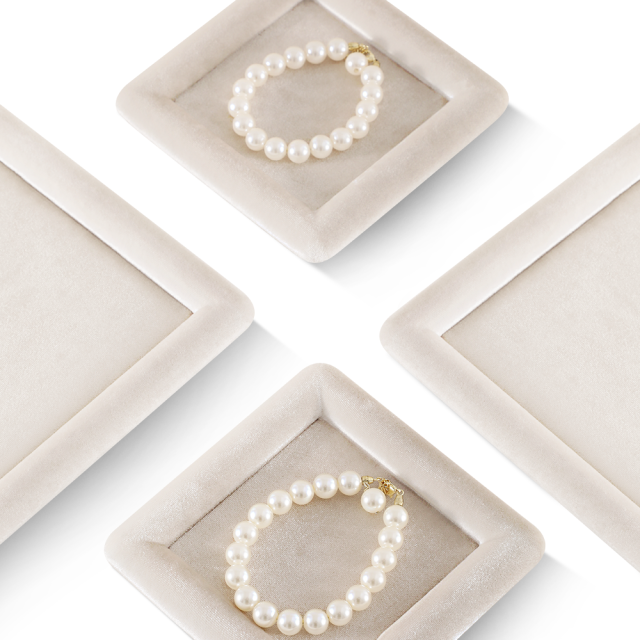 Yinbeini Beige Velvet Ring Display Tray for Ring and Necklace Dangle Ideal for Retail Boutiques and Home Organization P084