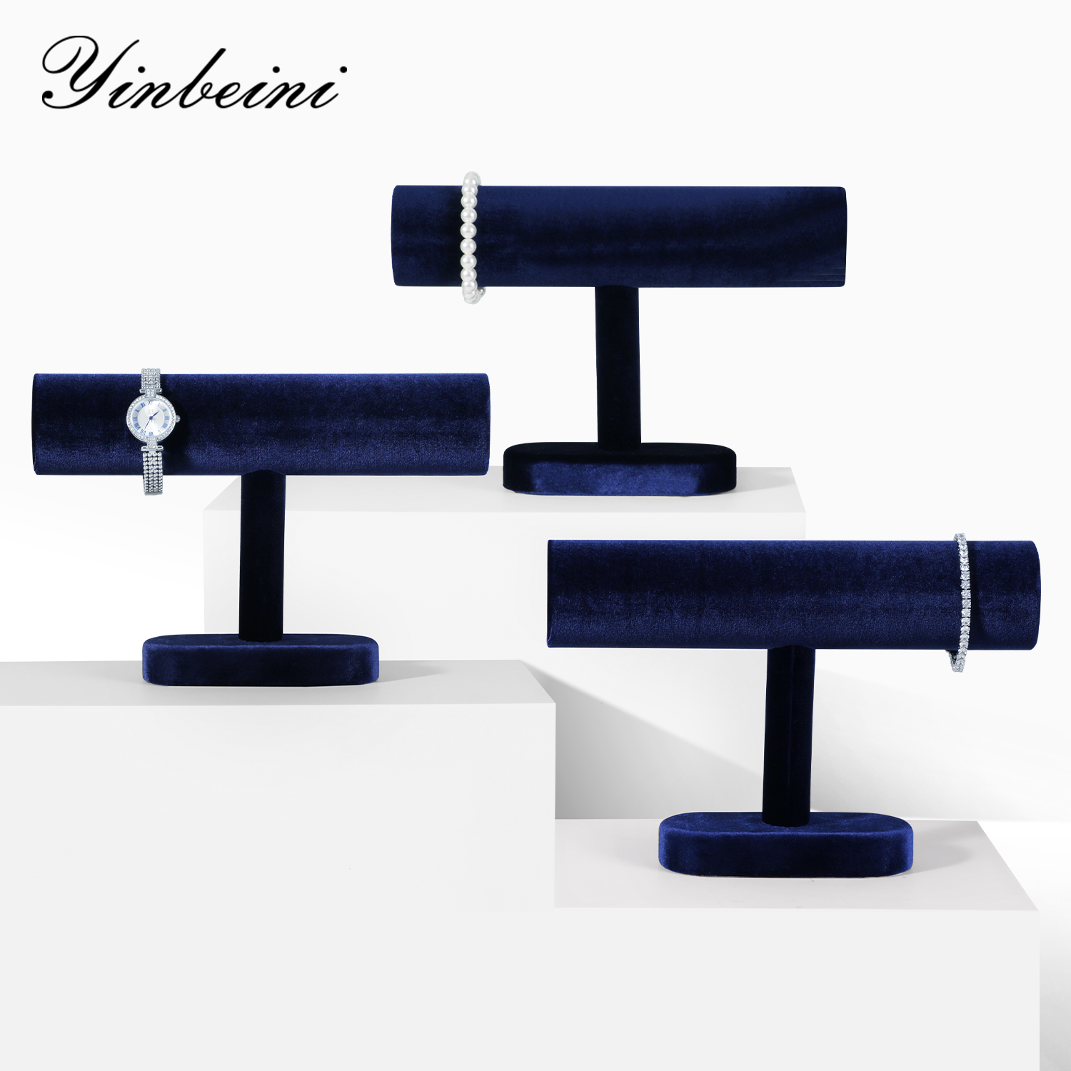 Yinbeini Velvet Shop Window Showcase Props Bangle Bracelet Watch Display Stand T-shape Jewelry Display Stand Memorial day gift box TB001