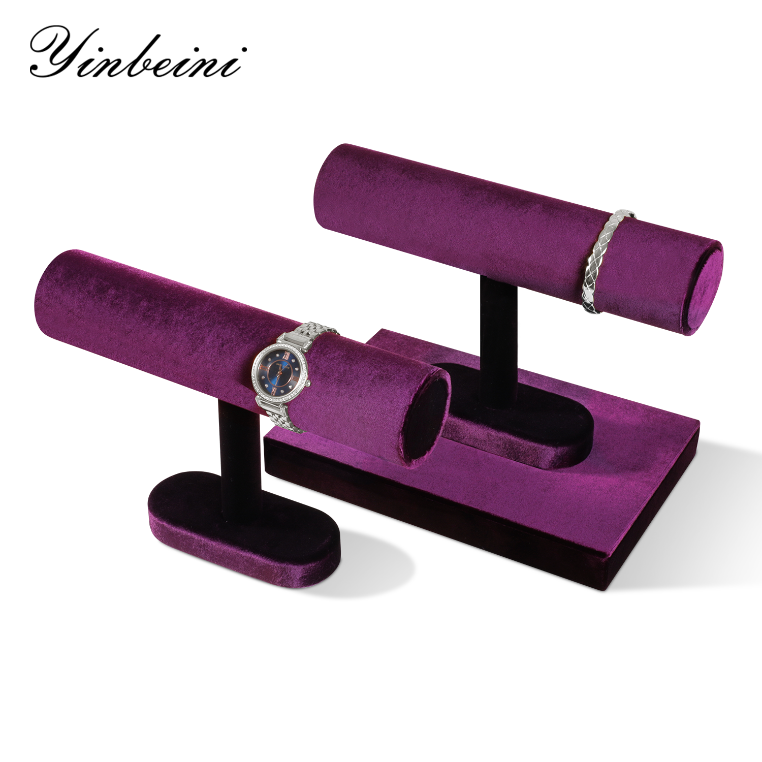 Yinbeini Velvet T-shape Jewelry Display Stand Bangle Bracelet Watch Display Stand Shop Window Showcase Props Memorial day gift box TB001