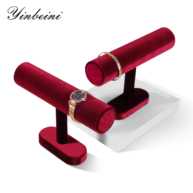 Yinbeini Velvet Bangle Bracelet Watch Display Stand T-shape Jewelry Display Stand Shop Window Showcase Props Memorial day gift box TB001