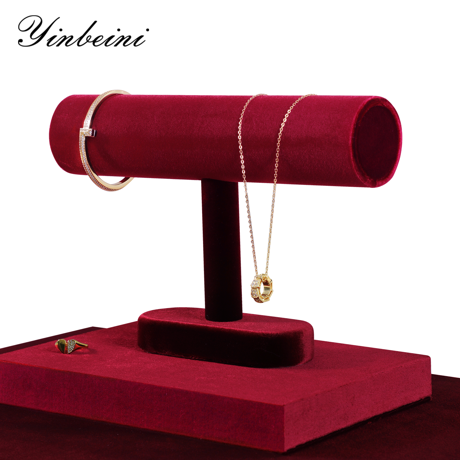 Yinbeini Velvet Shop Window Showcase Props Bangle Bracelet Watch Display Stand T-shape Jewelry Display Stand Memorial day gift box TB001