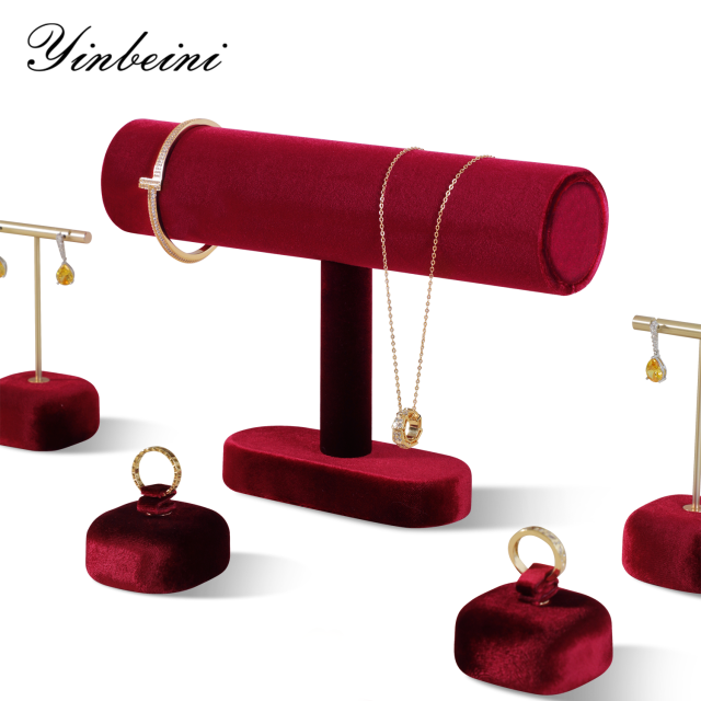 Yinbeini Velvet Shop Window Showcase Props Bangle Bracelet Watch Display Stand T-shape Jewelry Display Stand Memorial day gift box TB001