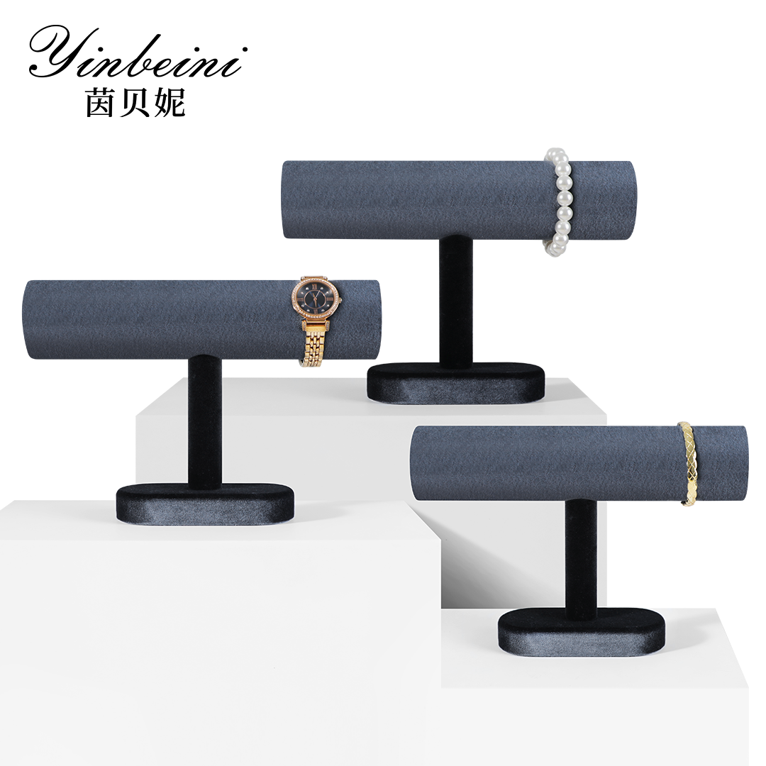 Yinbeini Velvet T-shape Jewelry Display Stand Bangle Bracelet Watch Display Stand Shop Window Showcase Props Memorial day gift box TB001