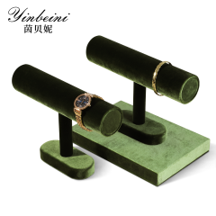 Yinbeini Velvet Shop Window Showcase Props Bangle Bracelet Watch Display Stand T-shape Jewelry Display Stand Memorial day gift box TB001