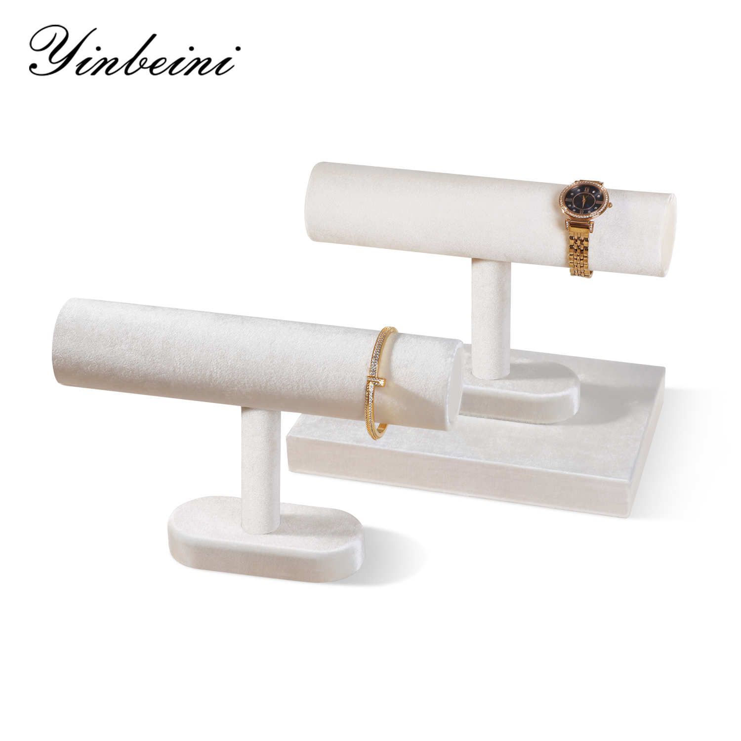 Yinbeini Velvet T-shape Jewelry Display Stand Bangle Bracelet Watch Display Stand Shop Window Showcase Props Memorial day gift box TB001