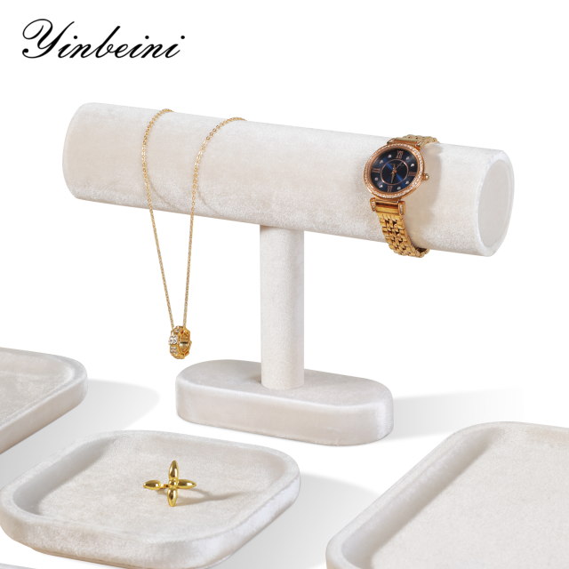 Yinbeini Velvet Shop Window Showcase Props Bangle Bracelet Watch Display Stand T-shape Jewelry Display Stand Memorial day gift box TB001