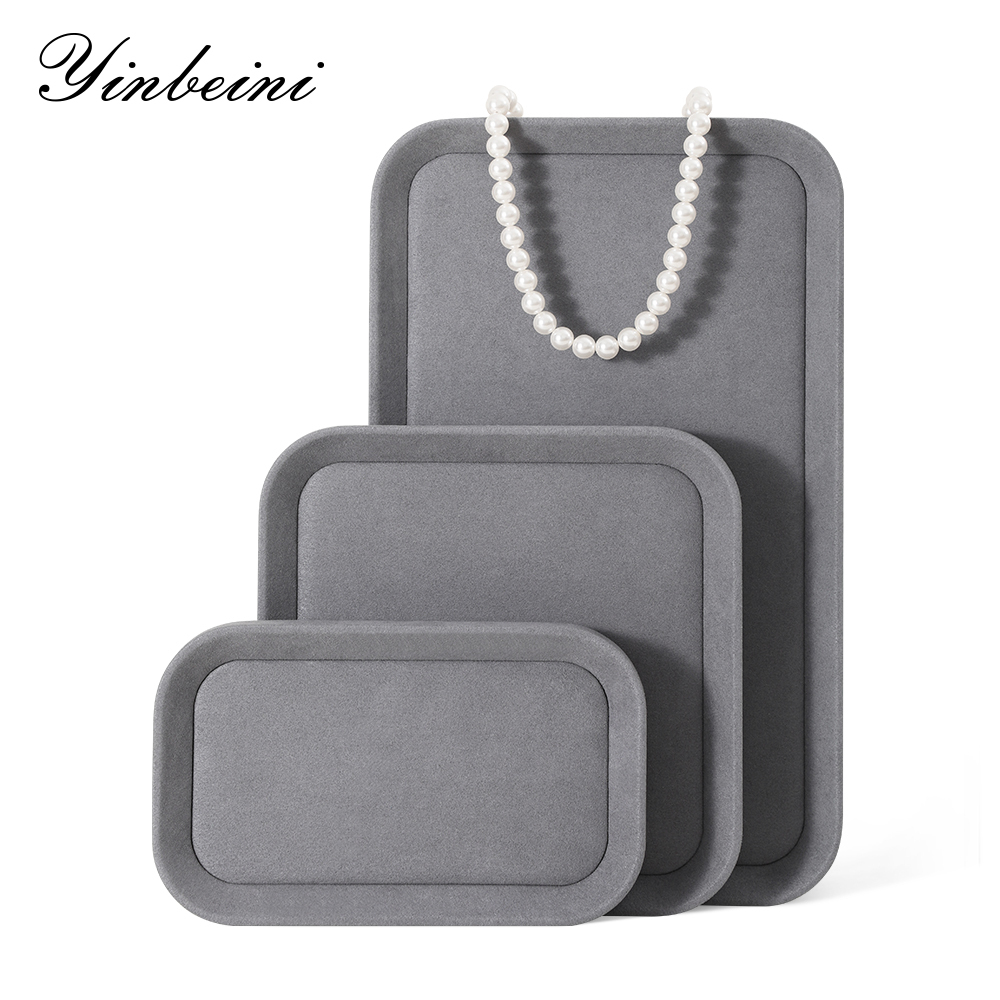 Yinbeini Gray Microfiber Leather Jewelry Display Tray for Jewelry Trade Shows and Conventions Reusable and Durable Design P053