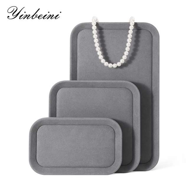 Yinbeini Gray Microfiber Leather Jewelry Display Tray for Jewelry Trade Shows and Conventions Reusable and Durable Design P053
