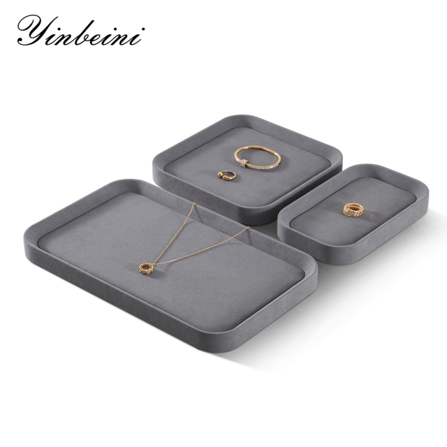 Yinbeini Gray Microfiber Leather Jewelry Display Tray for Jewelry Trade Shows and Conventions Reusable and Durable Design P053