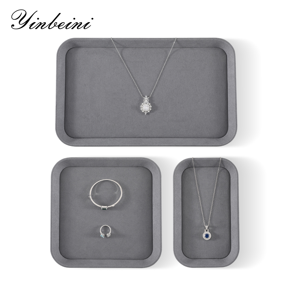 Yinbeini Gray Microfiber Leather Jewelry Display Tray for Jewelry Trade Shows and Conventions Reusable and Durable Design P053