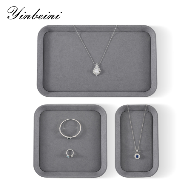 Yinbeini Gray Microfiber Leather Jewelry Display Tray for Jewelry Trade Shows and Conventions Reusable and Durable Design P053