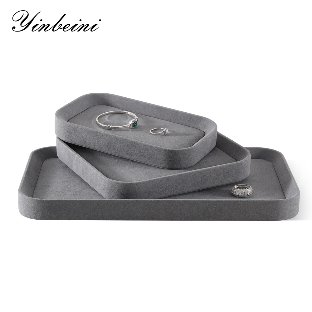 Yinbeini Gray Microfiber Leather Jewelry Display Tray for Jewelry Trade Shows and Conventions Reusable and Durable Design P053