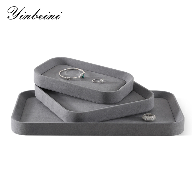 Yinbeini Gray Microfiber Leather Jewelry Display Tray for Jewelry Trade Shows and Conventions Reusable and Durable Design P053