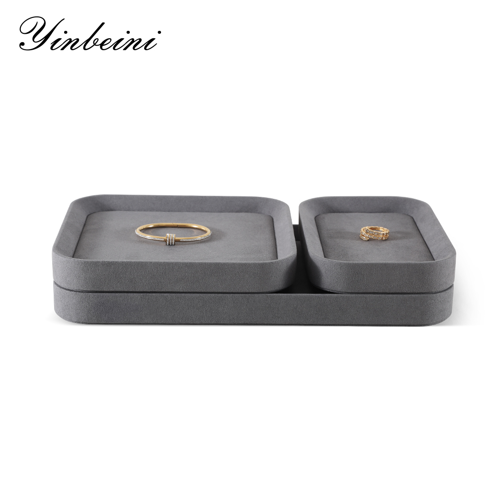 Yinbeini Gray Microfiber Leather Jewelry Display Tray for Jewelry Trade Shows and Conventions Reusable and Durable Design P053