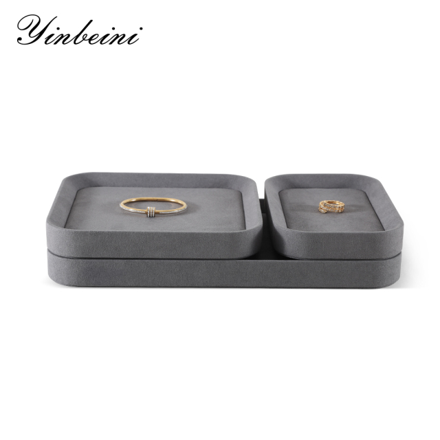 Yinbeini Gray Microfiber Leather Jewelry Display Tray for Jewelry Trade Shows and Conventions Reusable and Durable Design P053