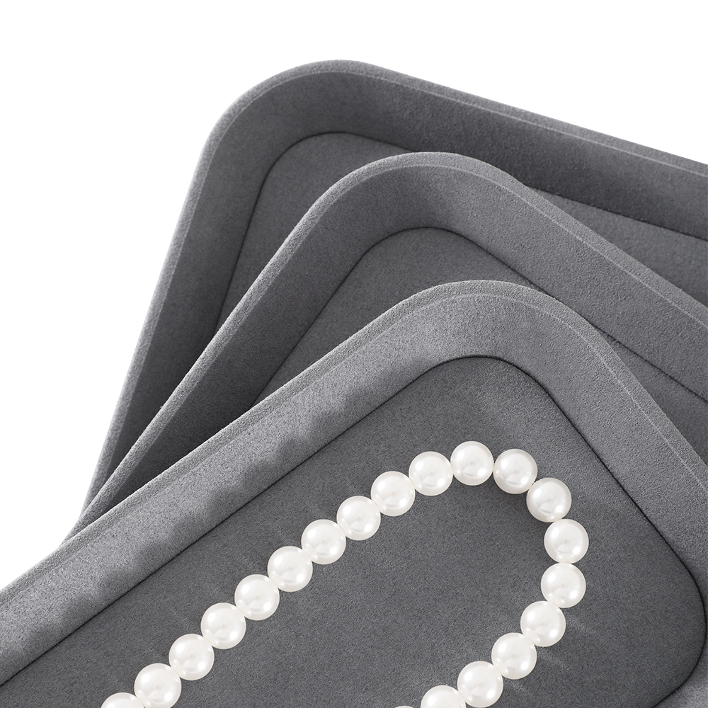 Yinbeini Gray Microfiber Leather Jewelry Display Tray for Jewelry Trade Shows and Conventions Reusable and Durable Design P053
