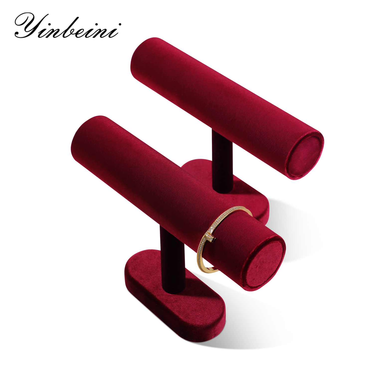 Yinbeini Bangle Bracelet Watch Display Stand Velvet Jewelry Display Stand Shop Window Showcase Props T-shape Memorial day gift box TB001