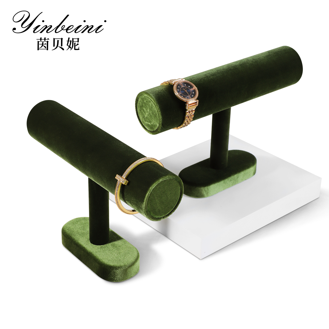 Yinbeini Bangle Bracelet Watch Display Stand Velvet Jewelry Display Stand Shop Window Showcase Props T-shape Memorial day gift box TB001