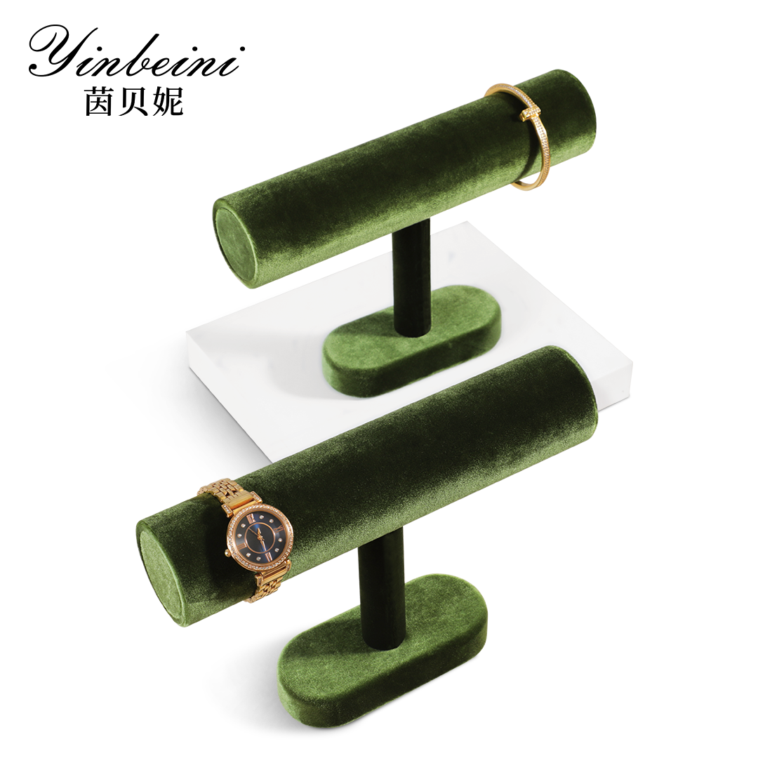 Yinbeini Bangle Bracelet Watch Display Stand Velvet Jewelry Display Stand Shop Window Showcase Props T-shape Memorial day gift box TB001