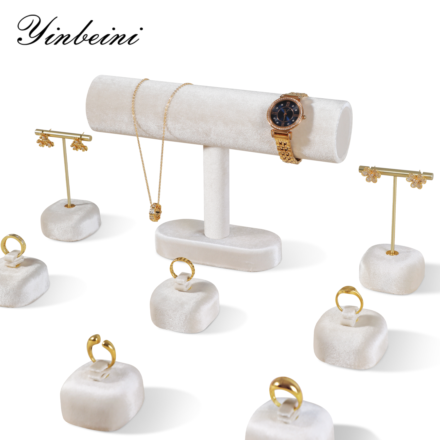 Yinbeini Bangle Bracelet Watch Display Stand Velvet Jewelry Display Stand Shop Window Showcase Props T-shape Memorial day gift box TB001