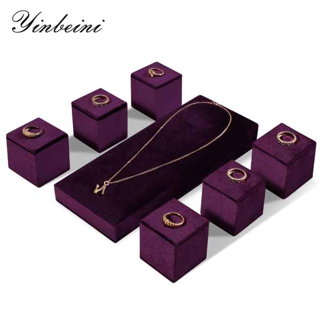 Yinbeini Velvet Pendant Bracelet Storage Stand Jewelry Storage Sets Necklace Ring Earring Display Stand  jeweler counter jewelry counter Blue TB007
