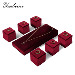 Yinbeini Velvet Necklace Ring Earring Display Stand Jewelry Storage Sets Pendant Bracelet Storage Stand jeweler counter jewelry counter Red TB006