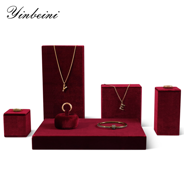 Yinbeini Velvet Necklace Ring Earring Display Stand Jewelry Storage Sets Pendant Bracelet Storage Stand jeweler counter jewelry counter Red TB006
