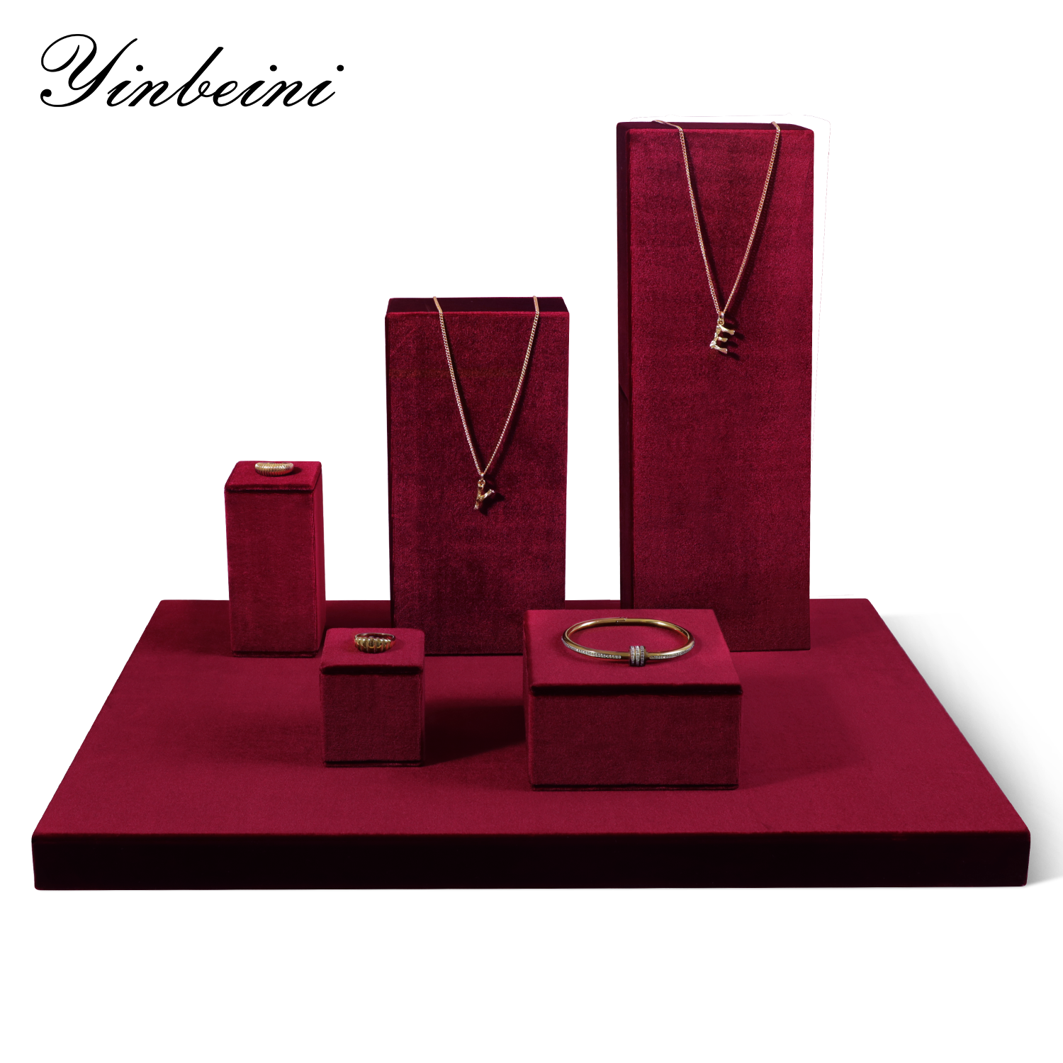 Yinbeini Pendant Bracelet Storage Stand Velvet Jewelry Storage Sets Purple Ring Necklace Earring Display Stand jeweler counter jewelry counter Grey TB008