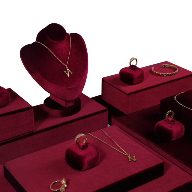 Yinbeini Velvet Necklace Ring Earring Display Stand Jewelry Storage Sets Pendant Bracelet Storage Stand jeweler counter jewelry counter Red TB006