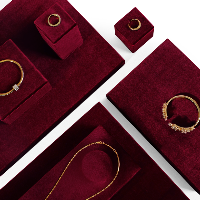 Yinbeini Velvet Necklace Ring Earring Display Stand Jewelry Storage Sets Pendant Bracelet Storage Stand jeweler counter jewelry counter Red TB006