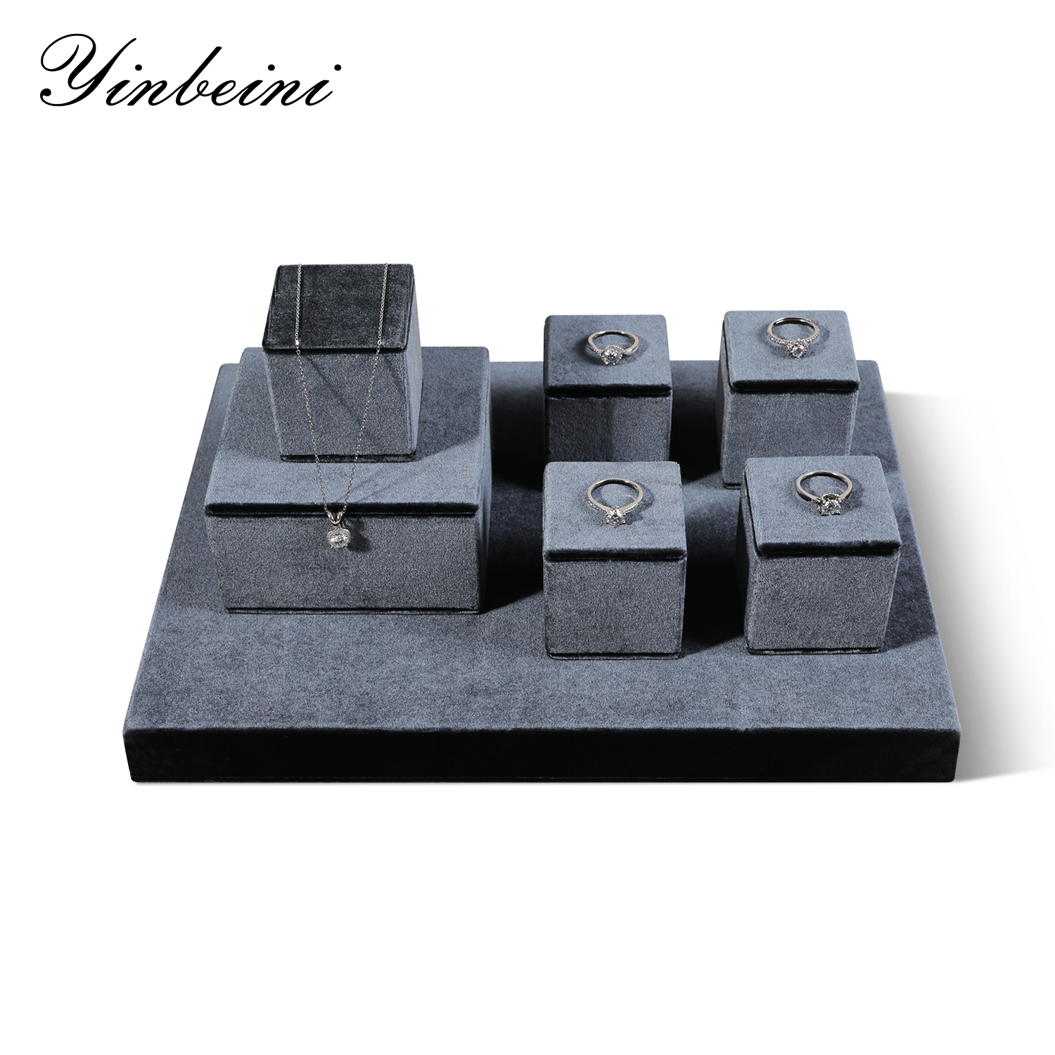 Yinbeini Pendant Bracelet Storage Stand Velvet Jewelry Storage Sets Purple Ring Necklace Earring Display Stand jeweler counter jewelry counter Grey TB008