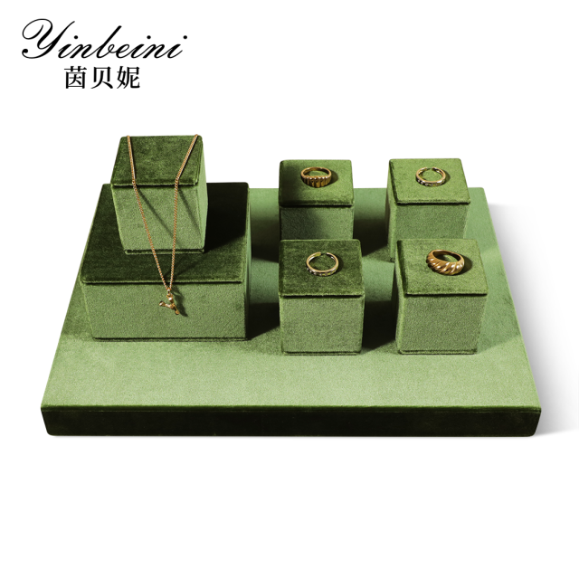 Yinbeini Velvet Pendant Bracelet Storage Stand Jewelry Storage Sets Necklace Ring Earring Display Stand  jeweler counter jewelry counter Blue TB007