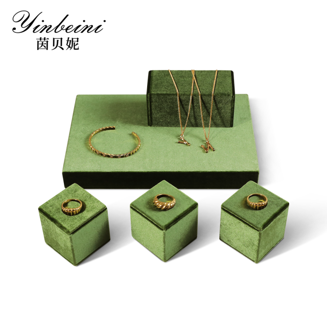 Yinbeini Velvet Necklace Ring Earring Display Stand Jewelry Storage Sets Pendant Bracelet Storage Stand jeweler counter jewelry counter Red TB006