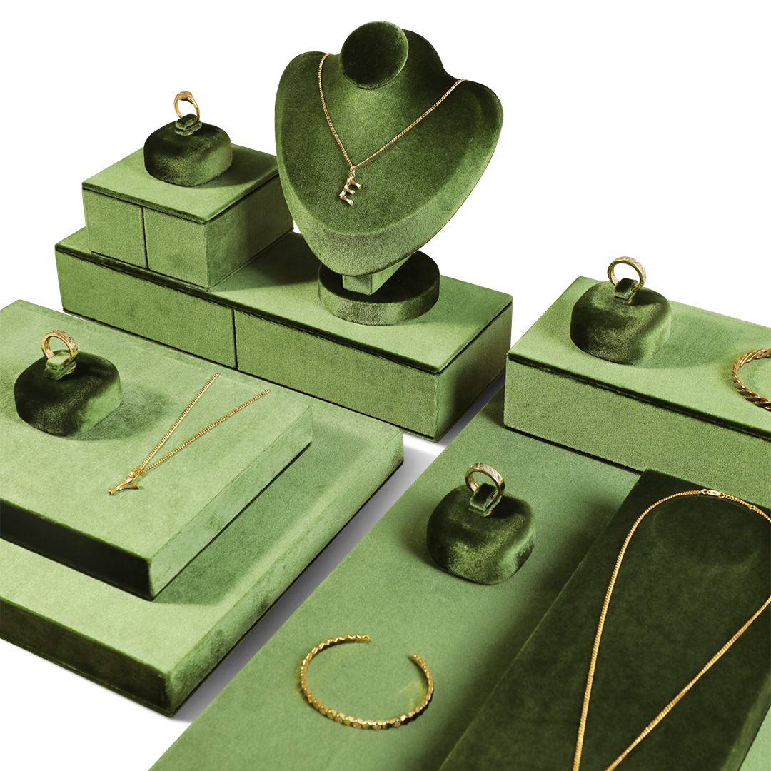 Yinbeini Velvet Necklace Ring Earring Display Stand Jewelry Storage Sets Pendant Bracelet Storage Stand jeweler counter jewelry counter Red TB006