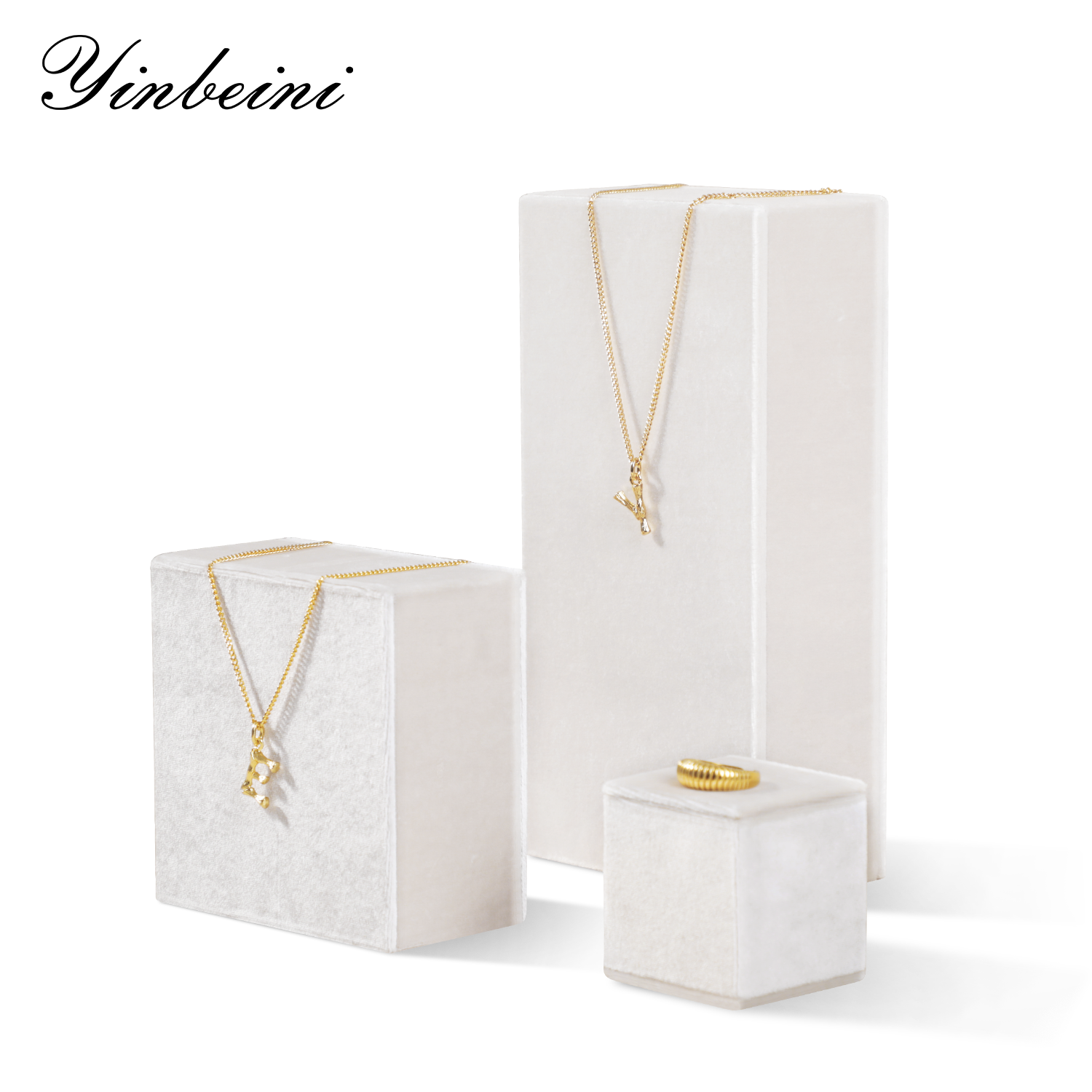 Yinbeini Velvet Necklace Ring Earring Display Stand Jewelry Storage Sets Pendant Bracelet Storage Stand jeweler counter jewelry counter Red TB006