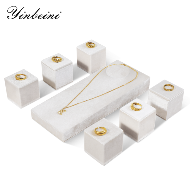 Yinbeini Velvet Necklace Ring Earring Display Stand Jewelry Storage Sets Pendant Bracelet Storage Stand jeweler counter jewelry counter Red TB006