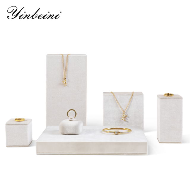 Yinbeini Velvet Necklace Ring Earring Display Stand Jewelry Storage Sets Pendant Bracelet Storage Stand jeweler counter jewelry counter Red TB006