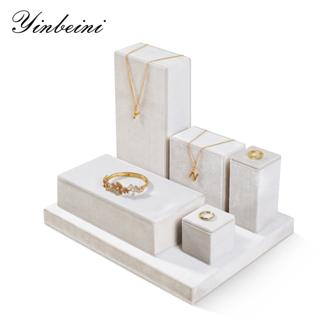 Yinbeini Pendant Bracelet Storage Stand Velvet Jewelry Storage Sets Purple Ring Necklace Earring Display Stand jeweler counter jewelry counter Grey TB008