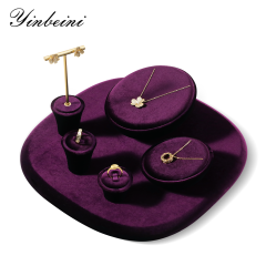Yinbeini Mocha Brown Jewelry Showcase Organizer Velvet Jewelry Set Velvet Purple Ring Earring Necklace Holder Jeweler counter jewelry counter TB022