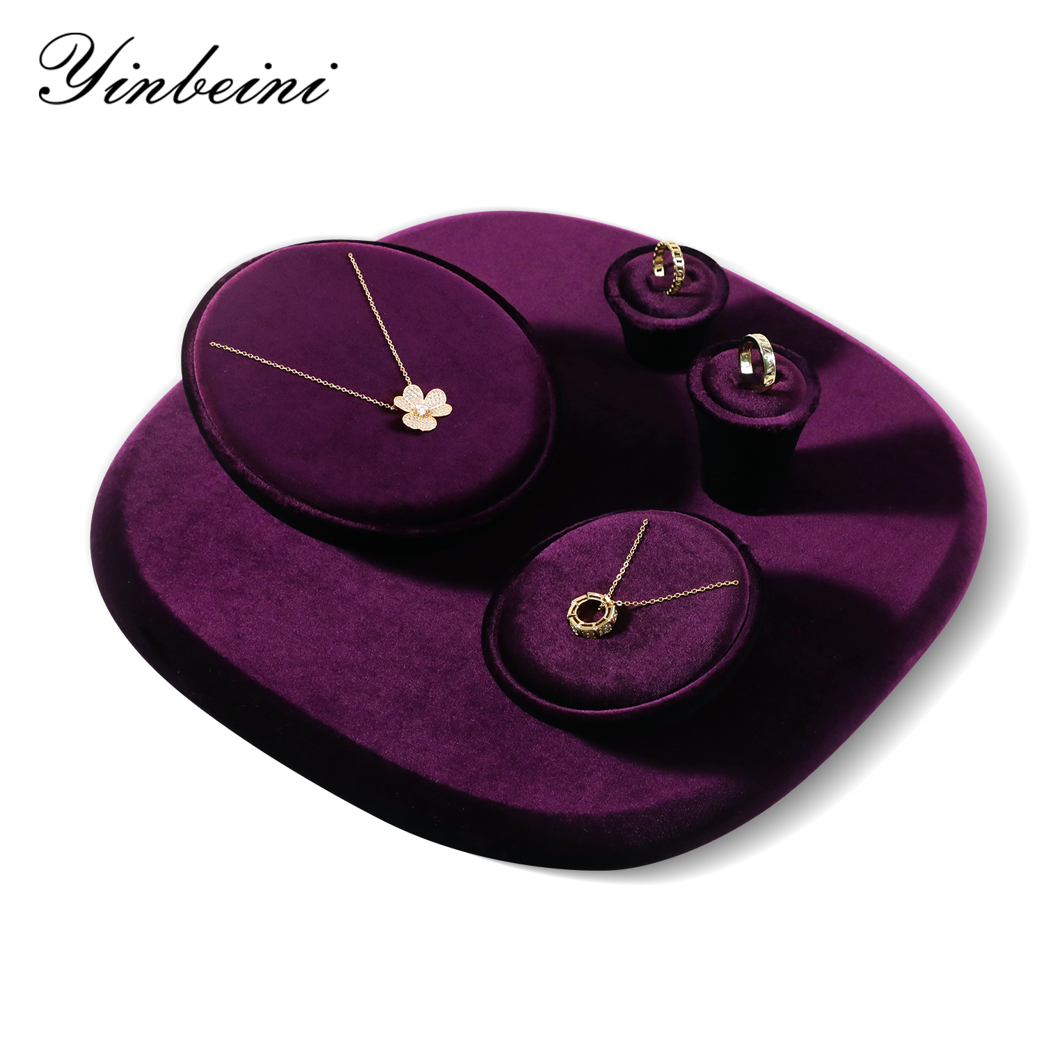 Yinbeini Mocha Brown Jewelry Showcase Organizer Velvet Jewelry Set Velvet Purple Ring Earring Necklace Holder Jeweler counter jewelry counter TB022