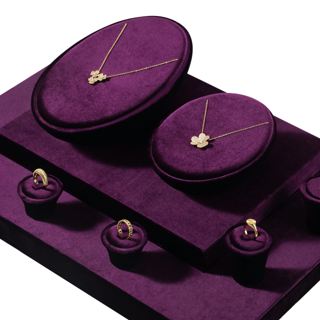 Yinbeini Mocha Brown Jewelry Showcase Organizer Velvet Jewelry Set Velvet Purple Ring Earring Necklace Holder Jeweler counter jewelry counter TB022