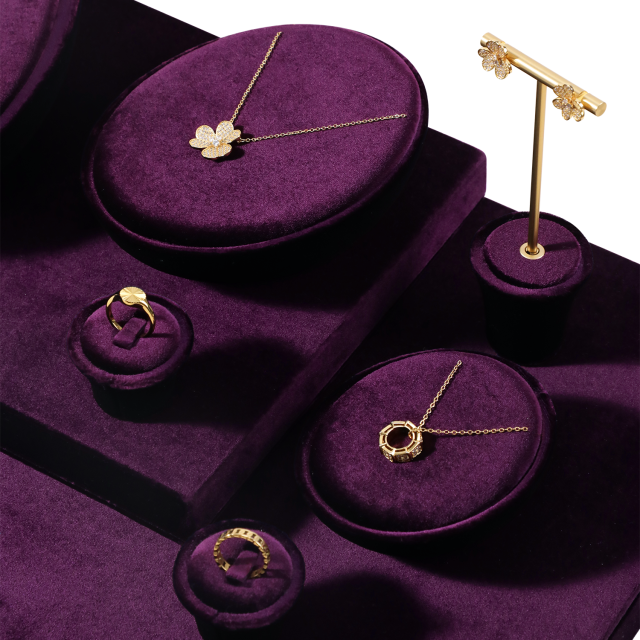 Yinbeini Mocha Brown Jewelry Showcase Organizer Velvet Jewelry Set Velvet Purple Ring Earring Necklace Holder Jeweler counter jewelry counter TB022