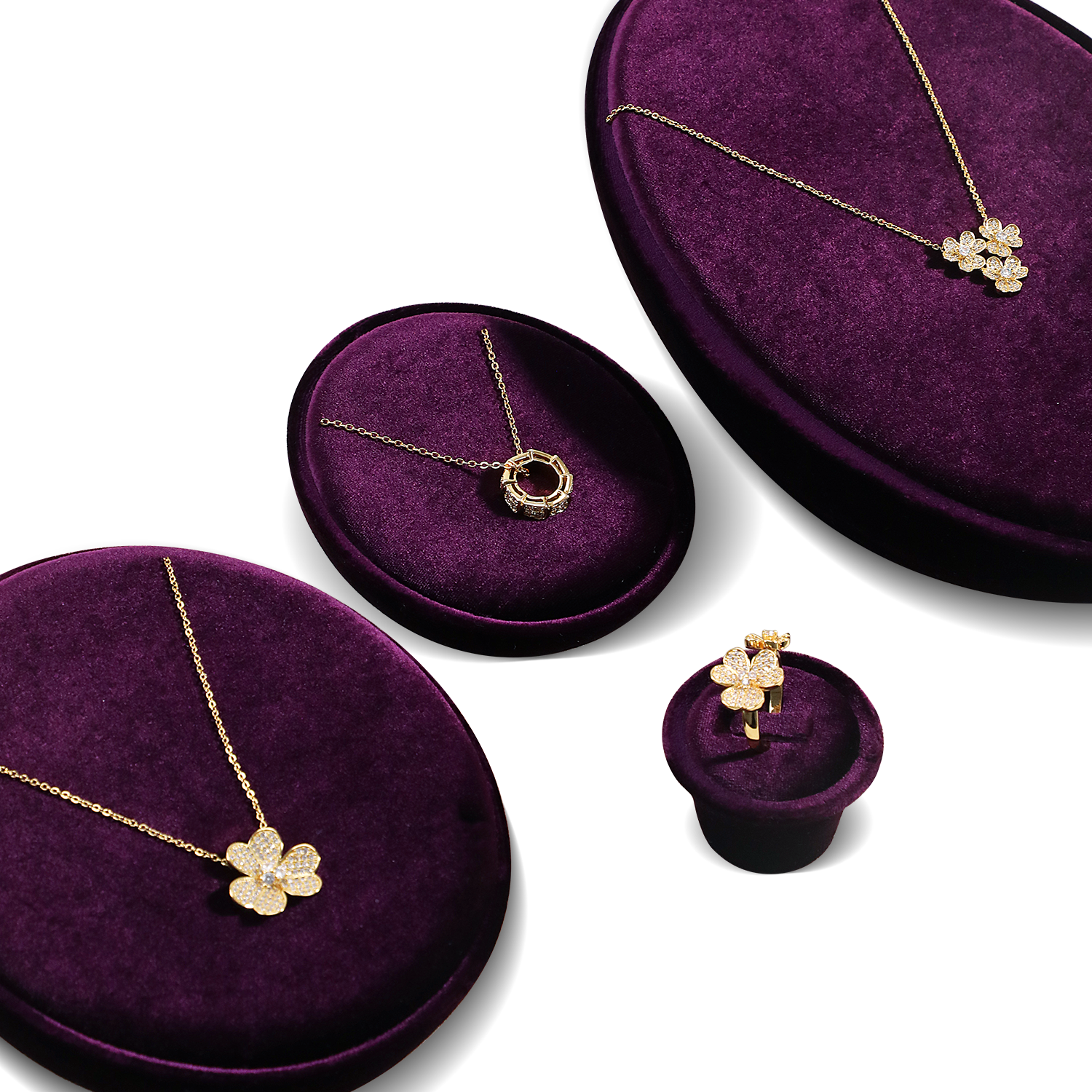 Yinbeini Mocha Brown Jewelry Showcase Organizer Velvet Jewelry Set Velvet Purple Ring Earring Necklace Holder Jeweler counter jewelry counter TB022